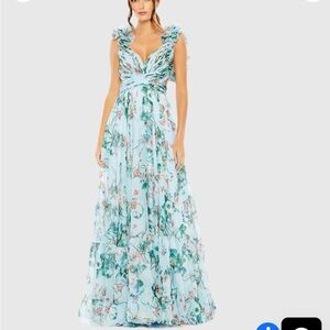 Mac Duggal Light Blue Floral Maxi Dress
